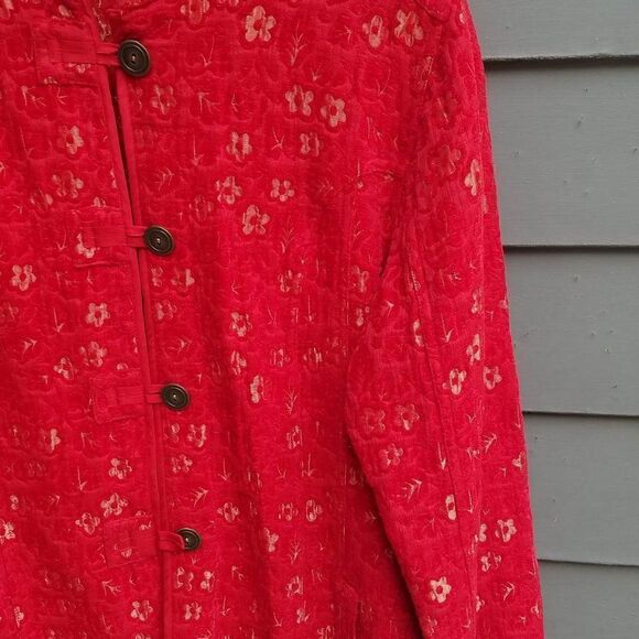 Chicos Red Gold Jacquard Asian Inspried floral Jacket Chicos size 2 - Picture 12 of 13